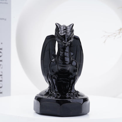 Bmuafry Natural Dragon Crystal Sculptures and Statues Hand Carved Reiki Healing Stone Statue Healing Home Office Art Room Decoration Collectible Ornaments (Obsidian, Flying Dragon)