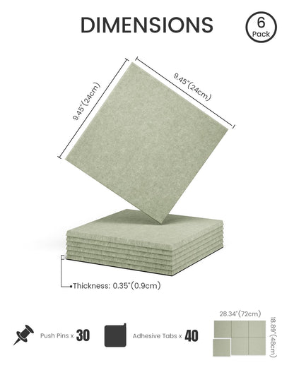 Felt Bulletin Board Tiles -28"x18" Cork Board Alternative for Office Decor, Push Pin Board Wall Organizer 6-Pack - Sage