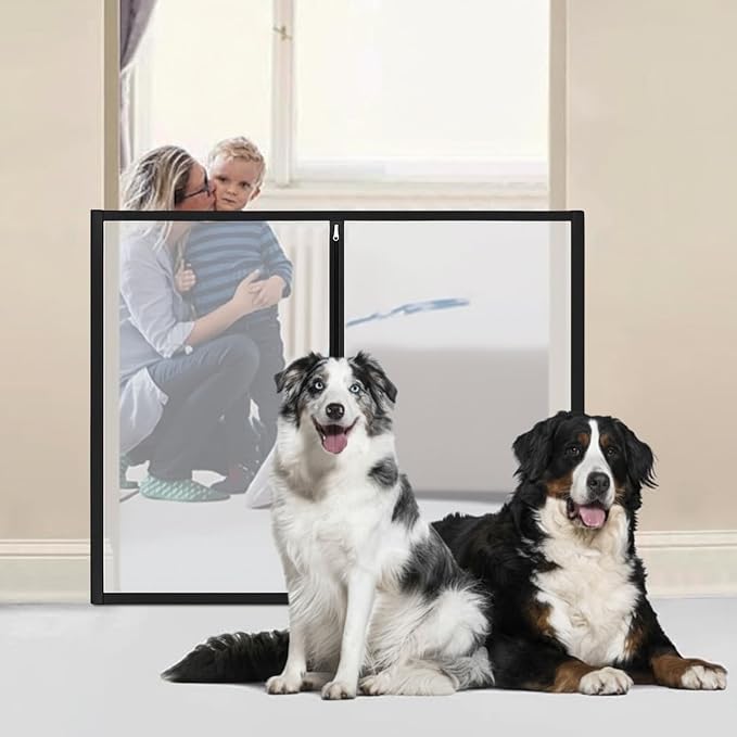 32" H x 44" W Dog Screen Mesh Gate Portable Puppy Safety Fence No Drilling Dog Gates Indoor Outdoor Pet Safety Guard Essentials for Stairs Doorways Deck Porch Hallways Patio
