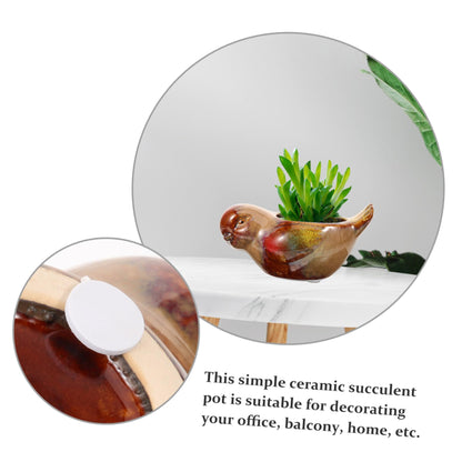 Happyyami Creative Ceramic Succulent Planter Pot with Bird Design Small Indoor Decorative Flower Pot for Succulent Planting and Home Gardening Gift for Garden Lovers