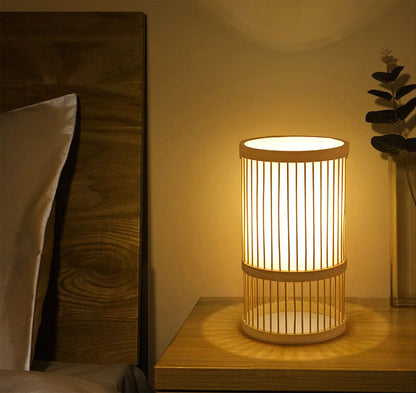AFORTLO Table Desk Lamp,Bamboo Boho Decorative Nightstand Night Light Japanese Hollow-Out Lamp Home Decor for Bedroom,Living Room,End Table or Office with Bulb