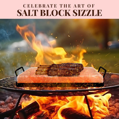 POHS Himalayan Salt Block For Grilling, Searing, Cooking, BBQ, Himalayan Salt Slab with Premium Quality Metal Holder 12x8x1.5 Inches