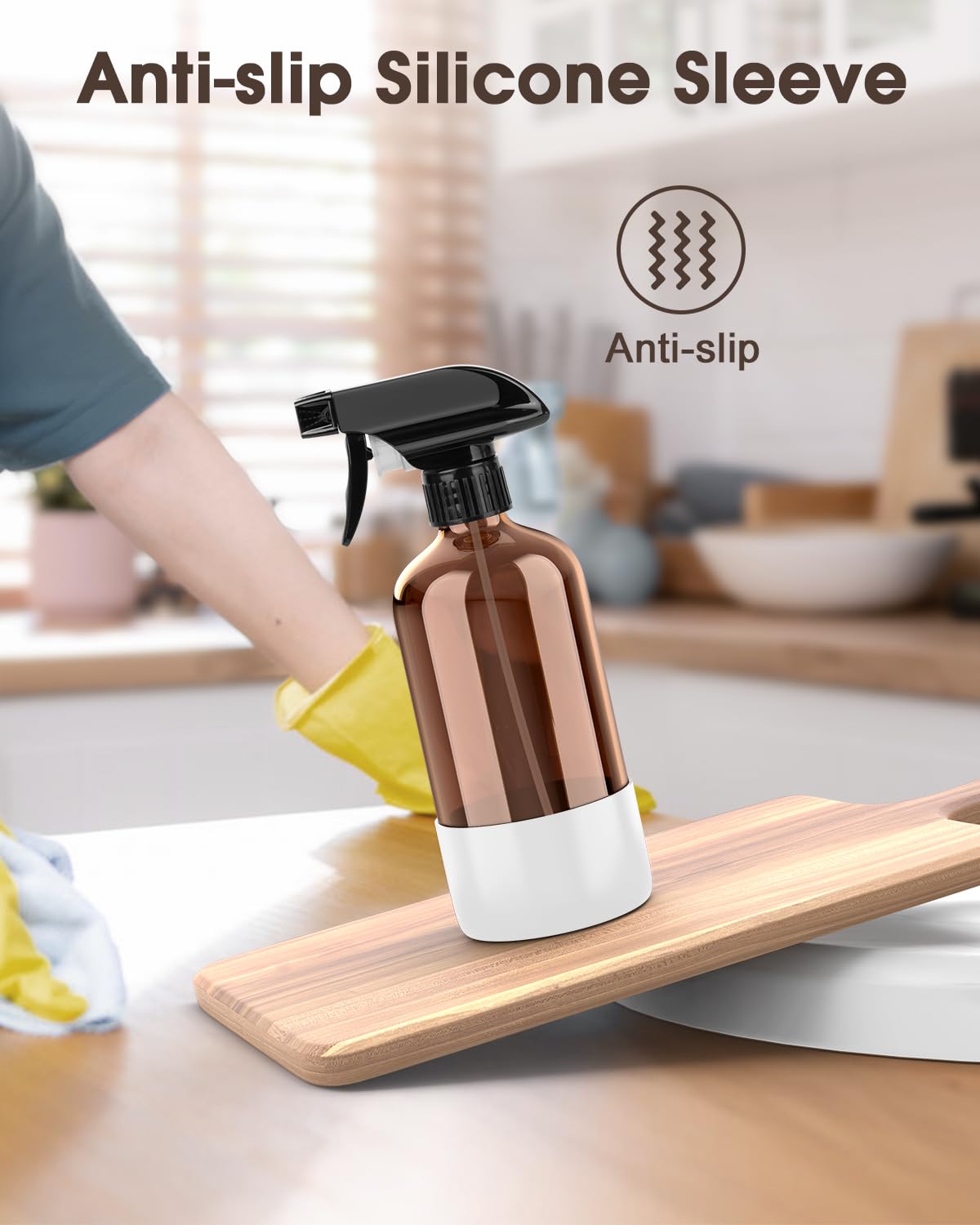 Bontip Glass Spray Bottle with Silicone Sleeve Protection, Amber Glass Spray Bottle Set for Window Cleaner Aromatherapy Facial Hydration Watering Flowers Hair Care 2 Pack/16 oz (Black & White, 16 oz)