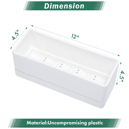 D'vine Dev 12 Inch Window Box Planter, Rectangle Plastic Herb Planter with Drainage Holes and Saucer, Indoor Succulent Cactus Vegetable Pot for Windowsill, Garden Balcony, White, Set of 2, 76-X-A-2