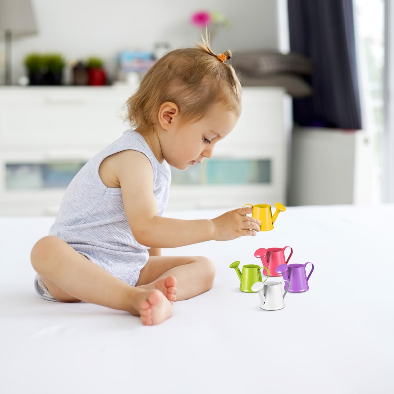 Kisangel Mini Watering can for Kids Metal Small Watering Kettle for Indoor Outdoor Plants Child Tin Toy Gardening Photo Prop 3.3X1.9X1.7 Inch