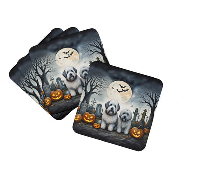 Old English Sheepdog Spooky Halloween Foam Coaster Set of 4