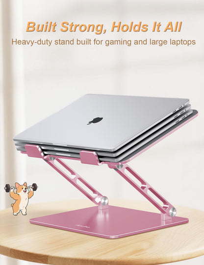 Aoviho Laptop Stand For Desk-Adjustable, Foldable, Portable, Ergonomic Aluminum Notebook Riser with Unique Puppy Cooling Vent, Desk Gift for 10"-17.3" Devices Mac, Dell, HP, Lenovo, Samsung, Rose Gold