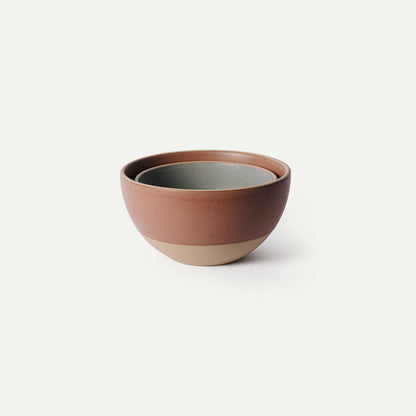 MORA Jumbo and Large Bowls Set of 2, 2.5 and 1.5 Qt Ceramic Pottery Mixing Bowls - Microwave and Dishwasher Safe - Terracotta & Peppercorn