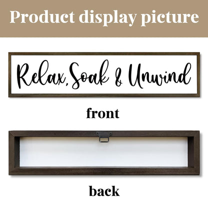Relax, Soak & Unwind Sign, Farmhouse Bathroom Wall Decors, Spa Decor, BathRoom Sign with Wood Frame, Restroom Decor, Tiered Tray Sign, Wooden Box Sign Desk Décor, Bathroom Wall Decor Wood Framed