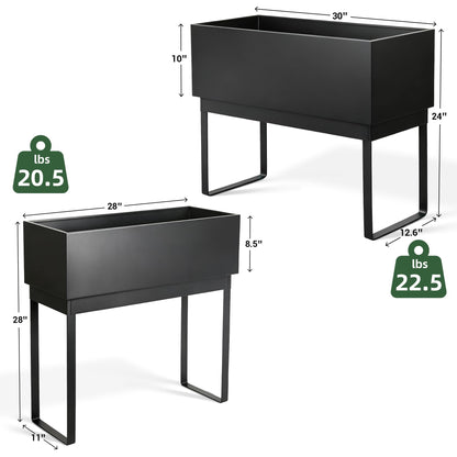 Worth Set of 2 Raised Metal Planter Box with Legs, Large & Small Matte Black Galvanized Steel Elevated Garden Beds with Drainage Hole & Plug for Vegetables, Flowers & Herbs, Indoor & Outdoor Use