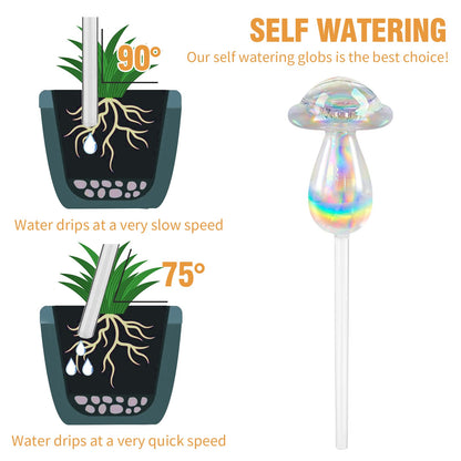 Aynaxcol Rainbow Plant Watering Globes, Rainbow Gradient Color Plant Watering Bulb Devices,Mushroom Self Watering Spikes Iridescent, Pack of 4