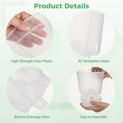 OMISTAR 9 PCS Self-Watering Pot with Reservoir, Clear Plastic Plant Pots with Air and Drainage Holes, Indoor and Outdoor Flower Planters for Home Office, Healthy Root Growth