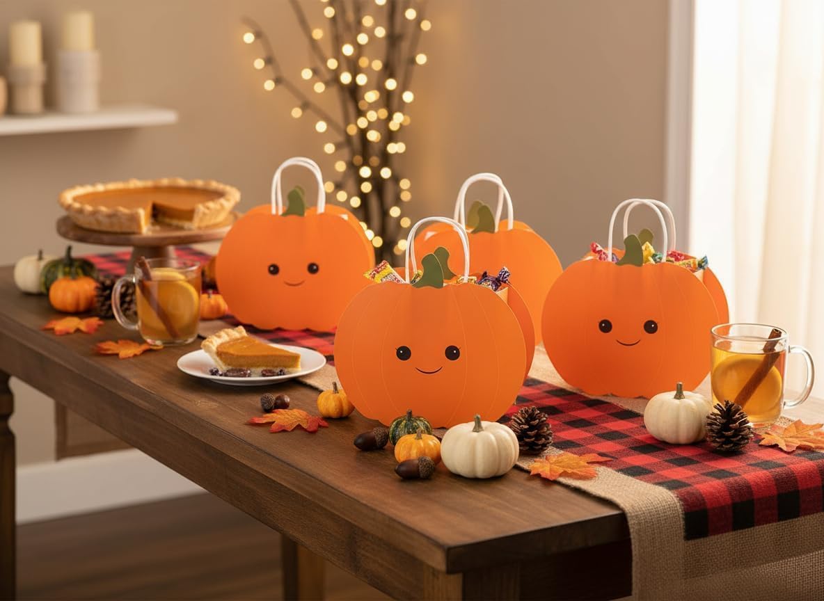 Cheerland Pumpkin Gift Bag Fall Party Favor Bags Cute Friendsgiving Goodie Treat Bag for Kids Birthday Baby Shower Autumn Theme Festival Harvest Thanksgiving Party Classroom Celebration Supplies 8pcs