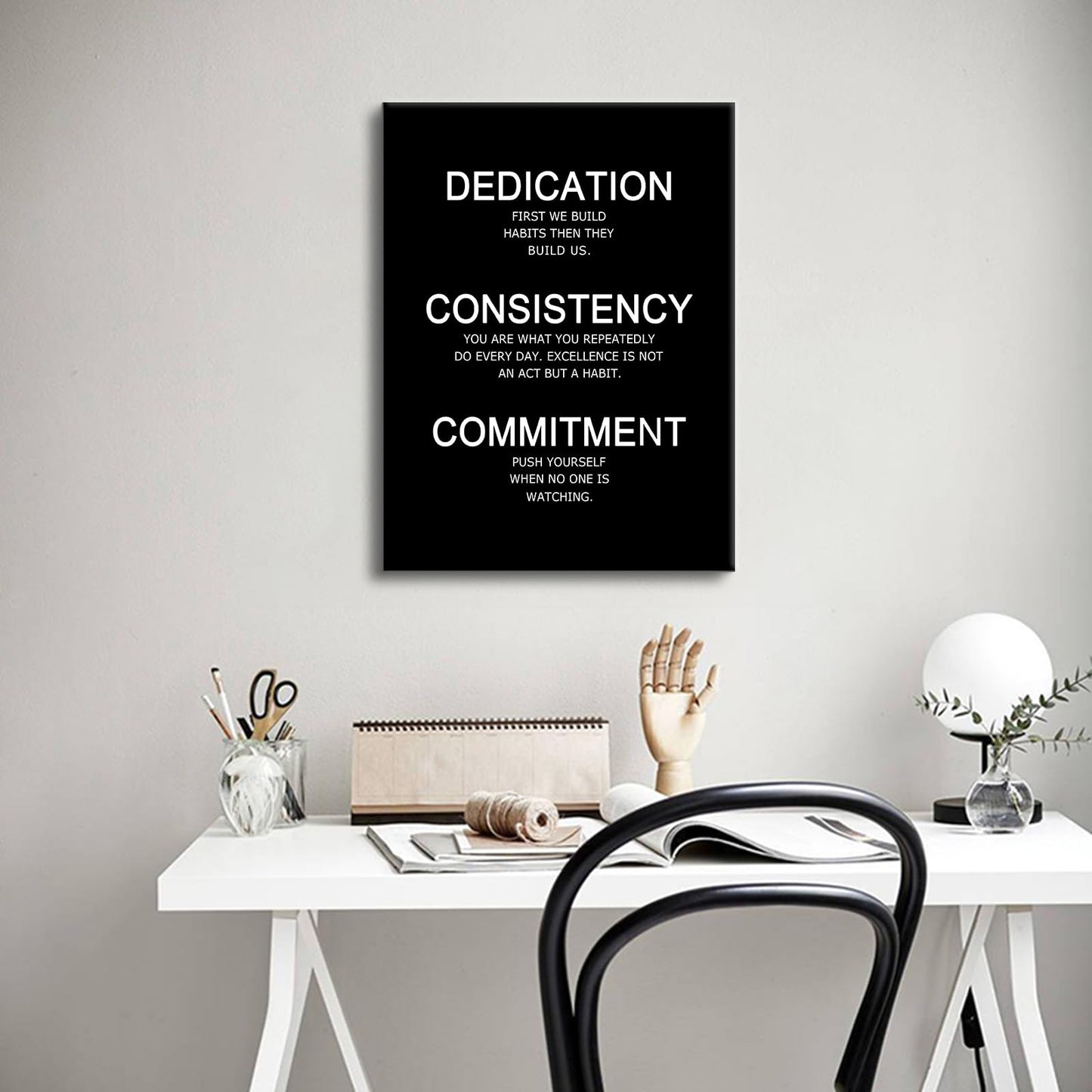 Inspirational Canvas Wall Art Dedication Consistency Commitment quote Office Decor Painting Pictures Motivational Poster Prints Artwork for Living Room Modern Home Stretched and Framed [18''W x 24''H]
