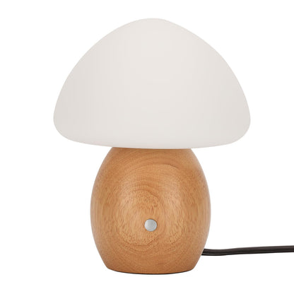 BNYFDC Mushroom Lamp with Touch Control Switch, Small Wooden Table Lamp with Glass Shade, 3 Way Dimmable Nightstand Lamp for Bedroom, G9 LED Bulb Included (Nature Wood&Opal White Glass Shade)
