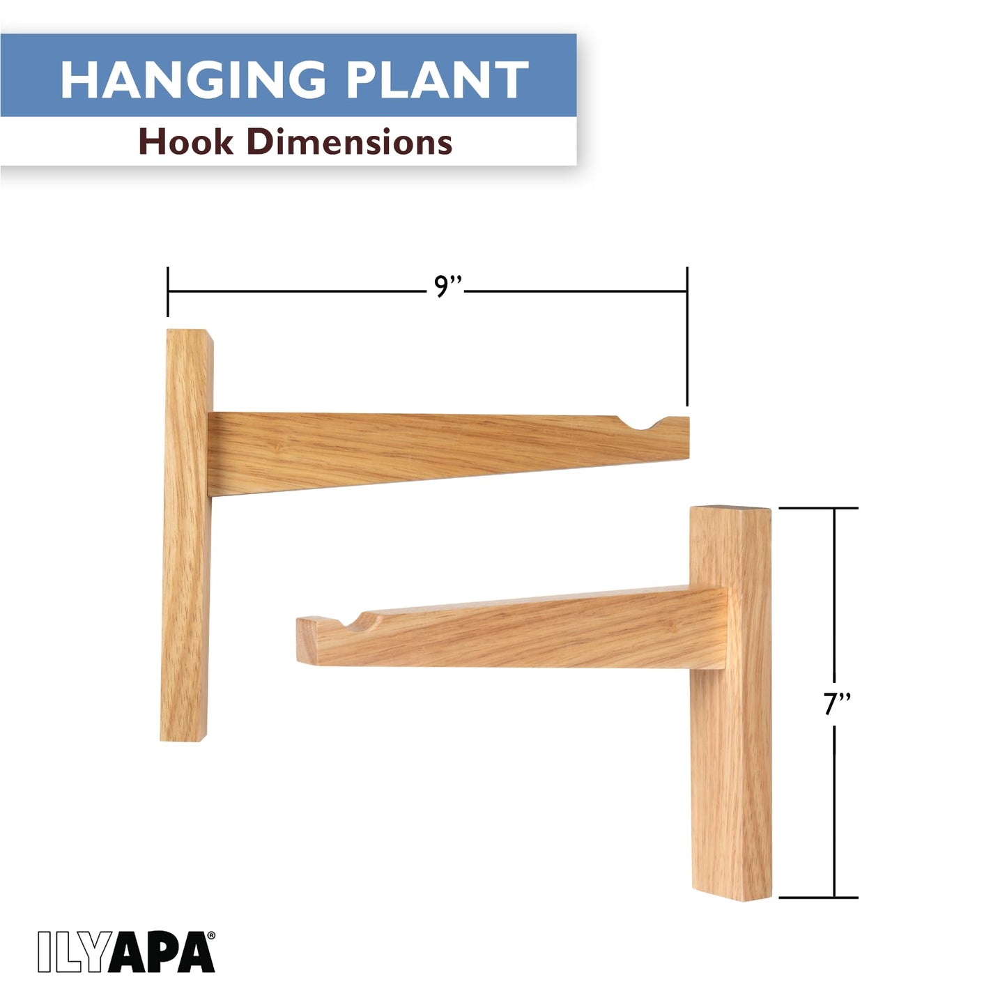 Ilyapa 2 Pack Wood Hanging Plant Hooks for Wall - 9 in. Hook Plant Hanger Indoor Brackets for Baskets & Macrame, Wall Planters Indoor Plants Holder