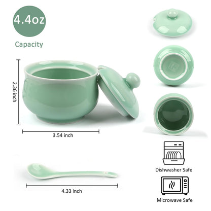 Tingyework Porcelain Salt Cellar with Lid and Spoon, 4.4 oz Salt Container Sugar Bowl for Spice & Seasonings, Elegant Kitchen Counter Decor, Chinese Celadon (Light Green)