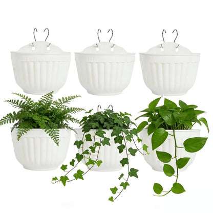 ORIMERC 6 Pcs Plastic Large Wall Plant Pots Vertical Garden Living Wall Mounted Window Hanging Basket Fence Planters Indoor Outdoor for Plants Flowers Kitchen Herbs Holder with Drainage Decor White