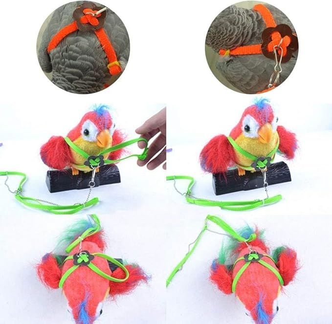 Adjustable Harness Leash for Birds 2Pack Nylon Anti-bite Outdoor Training Walking Control Rope for Parrot African Grey Cockatoo Macaw Ringneck Parakeet Cockatiel Reptile Lizard (Blue+Purple)