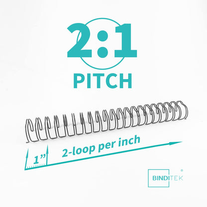 Binditek 50 Pack Double Loop Wire Binding Spines, 1Inch Binding Wire for Letter Size, 2:1 Pitch, 220 Sheet Capacity, 21-Loop, Black, for Students and Coworkers