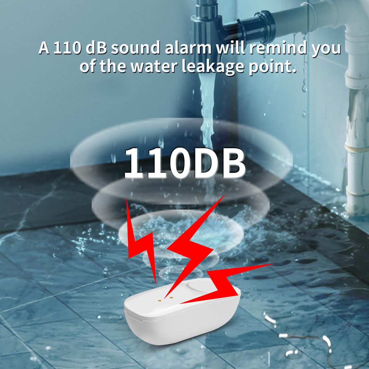 Easebloom Ultra-Long Range Water Leak Detectors (3-Pack), 2000ft/600m Ultra-Long Range Water Alarm & Leak Detector, 110dB Siren & Instant App Alerts, Suitable for Home, Basement, Kitchen