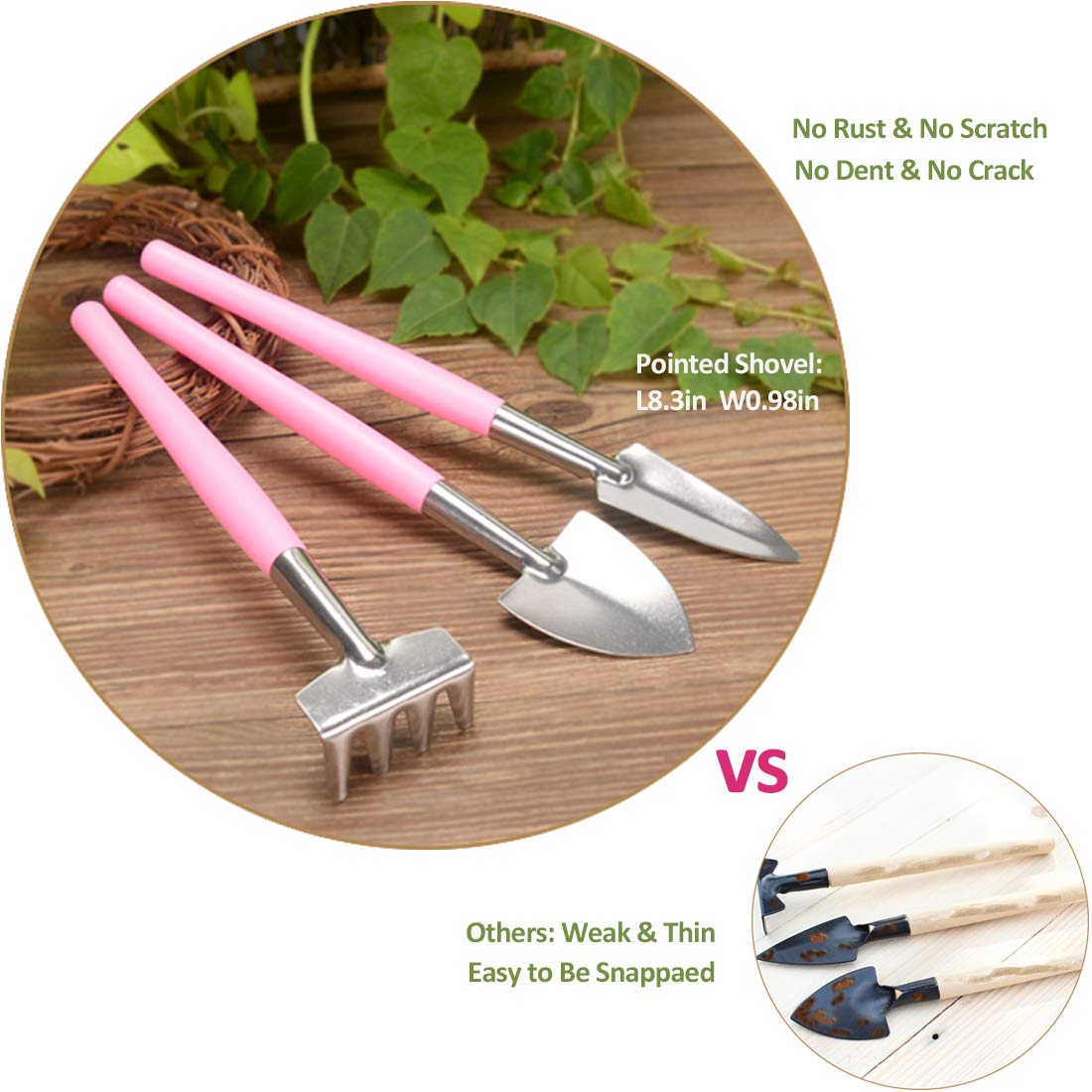 Melphoe 25Pcs Mini Garden Hand Transplanting Succulent Tools Set, 39.4" Thickened Repotting Mat & Plant Tag, Miniature Planting Indoor Fairy Care, Potting, Cactus, Houseplant Bonsai Tool Kit (Pink)