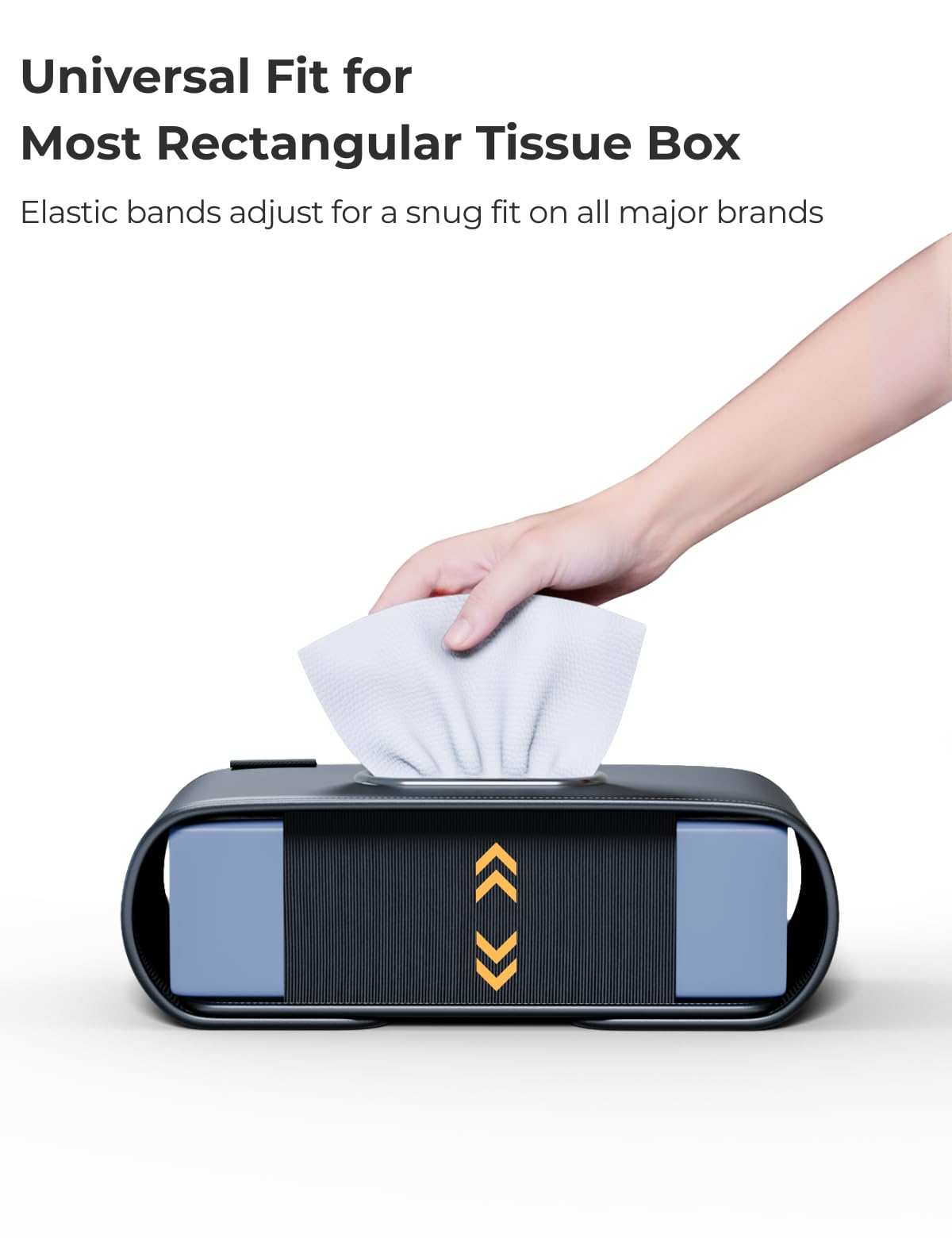 Upgraded Car Tissue Holder - Premium PU Leather Car Tissue Box Cover Rectangle with Flexible Side Bands, Universal Tissue Holder for Car Seat Back– Fits Most Tissue Box, Black