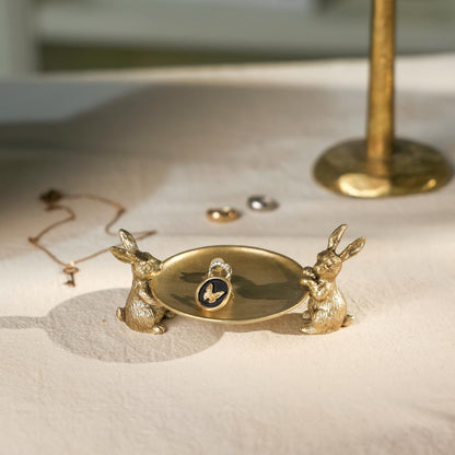 NIKKY HOME Gold Jewelry Tray, Vintage Jewelry Dish Tray with Rabbits, Antique Ring Dish & for Women, Small Trinket Bowl for Vanity Bathroom