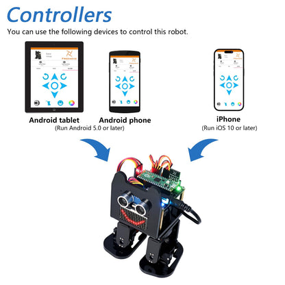 Freenove Bipedal Robot Kit for Raspberry Pi Pico (Not Included) (Compatible with Arduino IDE), LED Matrix Expressions, Obstacle Avoidance, Colorful Lights, Buzzer, Speaker, App