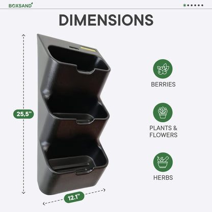 BOXSAND-6 Vertical Wall Planter (12"x26", Black, No Pots) – Living Wall for 6 Plants, Indoor/Outdoor Vertical Garden System, Easy 2-Screw Install
