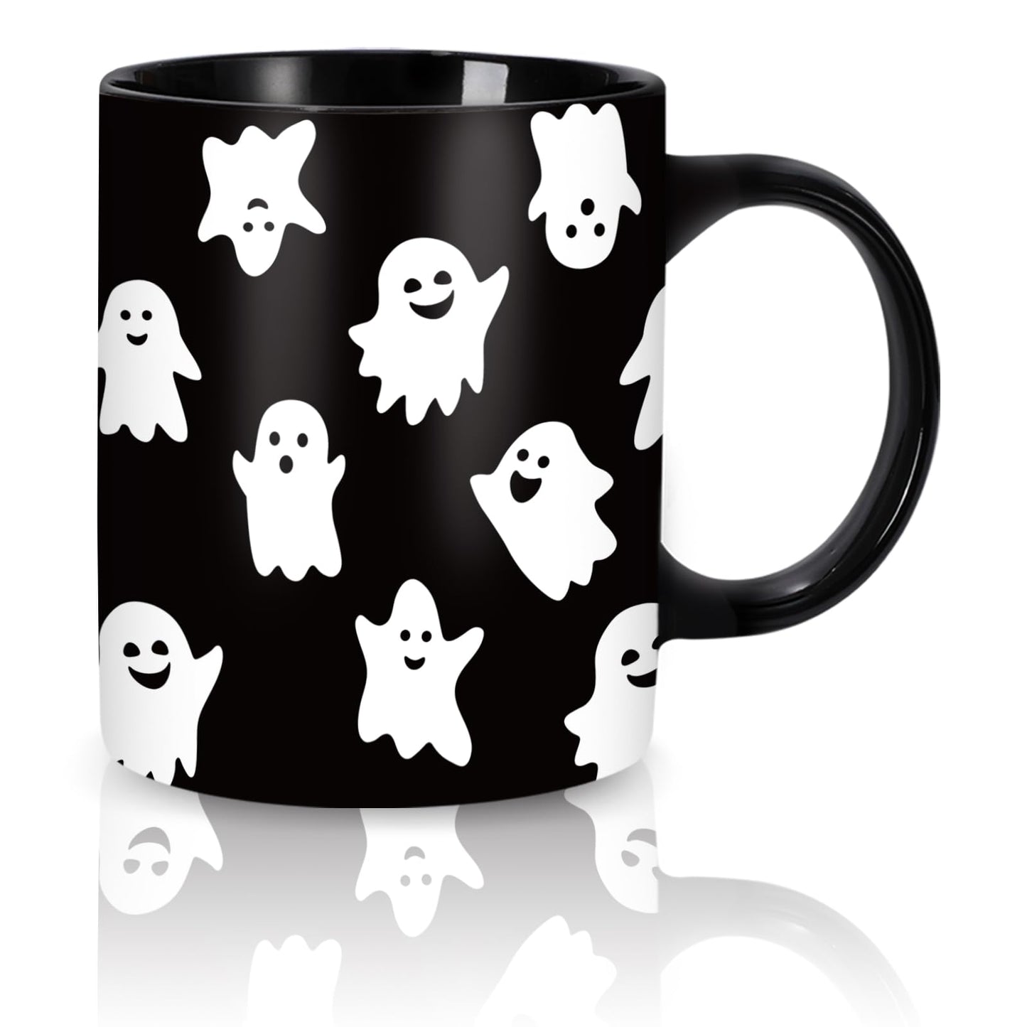 Whaline Halloween Mug 12oz Cute Ghost Coffee Mug Black White Ghost Ceramic Drinking Mugs Halloween Party Cups for Home School Office Table Centerpieces Housewarming Gift Party Supplies