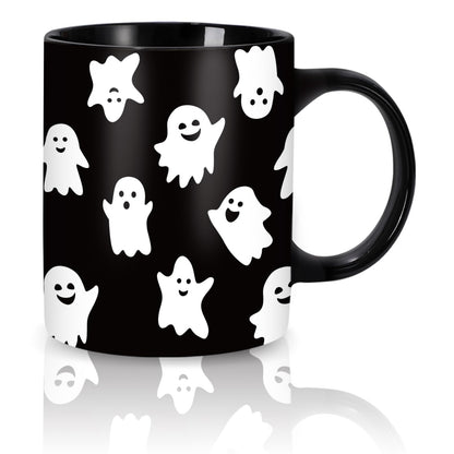 Whaline Halloween Mug 12oz Cute Ghost Coffee Mug Black White Ghost Ceramic Drinking Mugs Halloween Party Cups for Home School Office Table Centerpieces Housewarming Gift Party Supplies