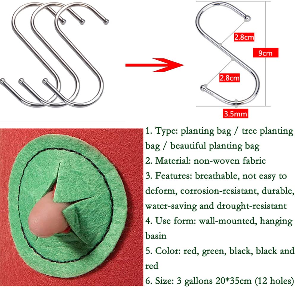 4 Pcs Hanging Strawberry Planter Bags 3 Gallon Upside Down Strawberry Planter and 4 Hooks, Sturdy Hanging Handle Thickened Breathable Felt Cloth for Herb Tomato Hot Peppers Vegetables (4Pcs 3Gal)