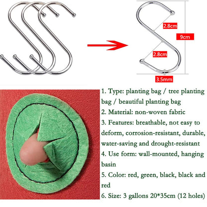 4 Pcs Hanging Strawberry Planter Bags 3 Gallon Upside Down Strawberry Planter and 4 Hooks, Sturdy Hanging Handle Thickened Breathable Felt Cloth for Herb Tomato Hot Peppers Vegetables (4Pcs 3Gal)