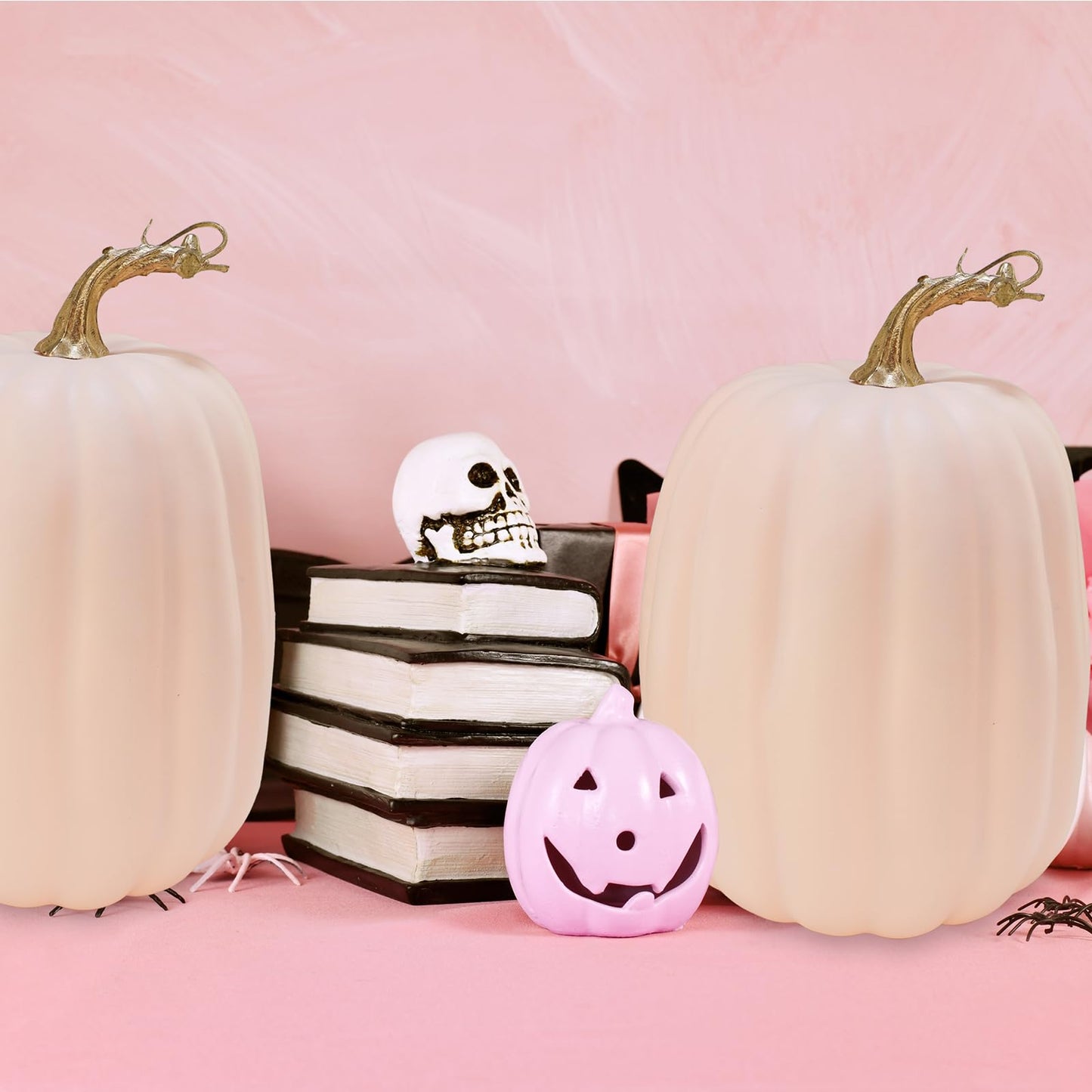 Winlyn 2 Pcs Large Artificial Pumpkins Fall Harvest Light Peach Pumpkins Big Faux Foam Pumpkins 8.7" for Fall Autumn Home Decor Wedding Baby Shower Thanksgiving Halloween Party Table Centerpiece