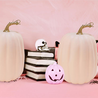 Winlyn 2 Pcs Large Artificial Pumpkins Fall Harvest Light Peach Pumpkins Big Faux Foam Pumpkins 8.7" for Fall Autumn Home Decor Wedding Baby Shower Thanksgiving Halloween Party Table Centerpiece