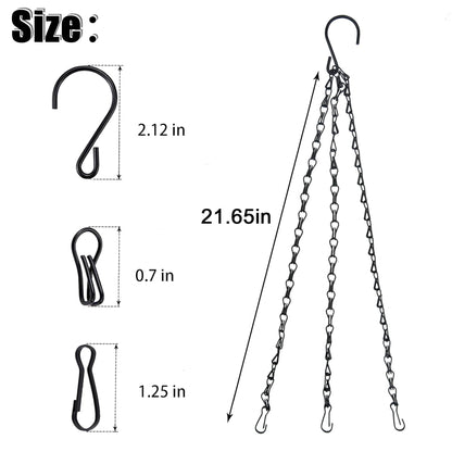 XXFBJNMD 8 Pcs Hanging Chain 21.6 Inches Black Hanging Plant Chain and Hooks 3-Point Basket Replacement Chain for Planters, Bird Feeders, Lantern, Lamp