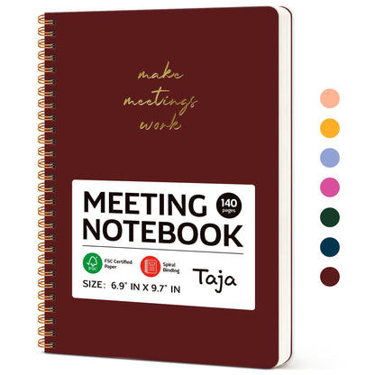 Meeting Notebook for Work Organization - Work notebook with action items, Meeting Minutes Planner Notebook, Perfect Office Supplies for Men & Women - Burgundy