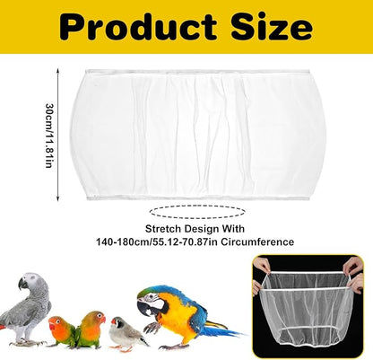 Grevosea 3 Pcs Bird Cage Seed Catcher, Large Bird Cage Cover Stretchy Adjustable Nylon Mesh Birds Cages Net Skirt for Parrot Parakeet Macaw African Round Square Cages Accessories (White)