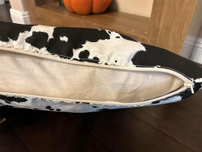 Natural Cotton Canvas Dog Bed – Raw Cotton Filled Pet Cushion Insert, Breathable Eco-Friendly Dog Mattress, Durable Washable Cover with Zipper (Cow Print Black White, Small 36"x22"x3")