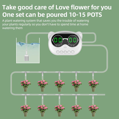 Automatic Plant Waterer, 1000ml Indoor Self Watering System Auto Drip Irrigation System for 10 Potted Plants with LED Display Programmable Timer Plant Watering Device