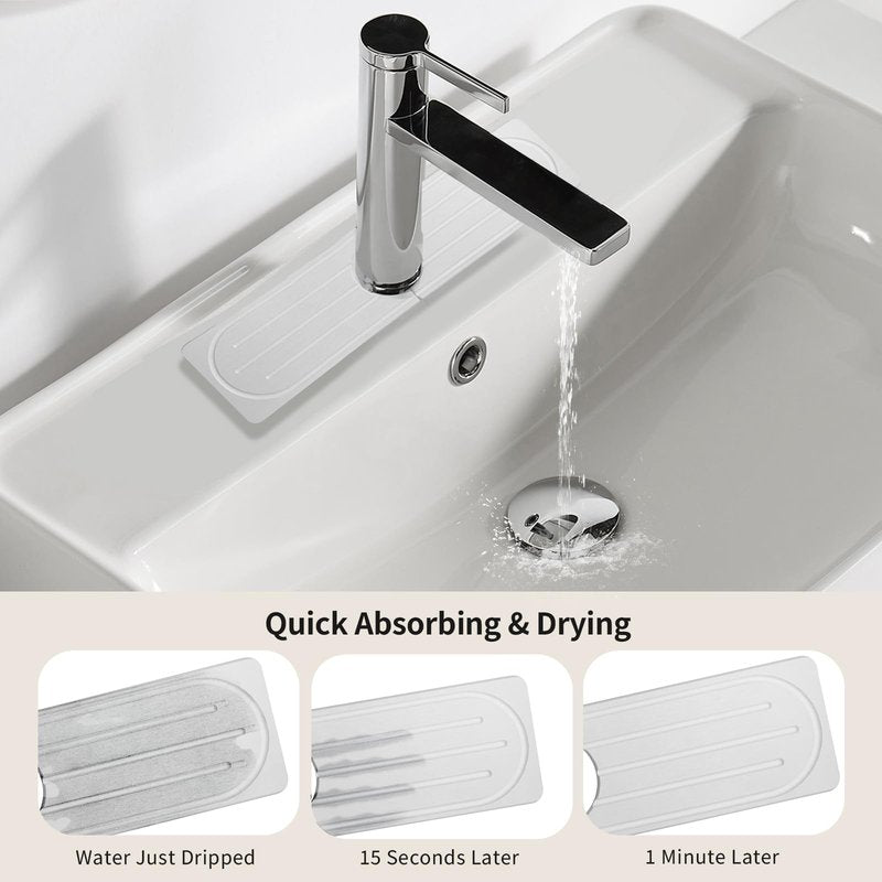 ITTIDYYD Stone Faucet Mat for Kitchen Sink, Diatomite Fast Drying Absorb Moisture Tray, Prevents Water Buildup, Durable Anti-slip Splash Guard Sink Protector (White, 15.7"x4")