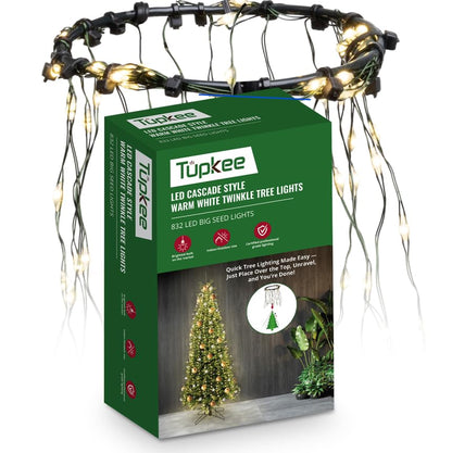 Tupkee LED Christmas Tree Lights, Warm White, 8 Feet, Model JT-DC120V0700-D, Random Twinkle, 208 of 832 Lights, Plastic