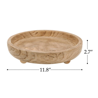 NIKKY HOME 12" Hand Carved Dough Bowls, Paulownia Wood Round Serving Bowl Decorative Wooden Tray, Natural