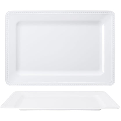 ZAROCRUS Melamine Beaded Serving Platters for Appetizer, Veggie, Charcuterie,Dessert, Set of 4, White Serving Trays for Party & Entertaining, Large Unbreakable Rectangular Party Platters, Dishes