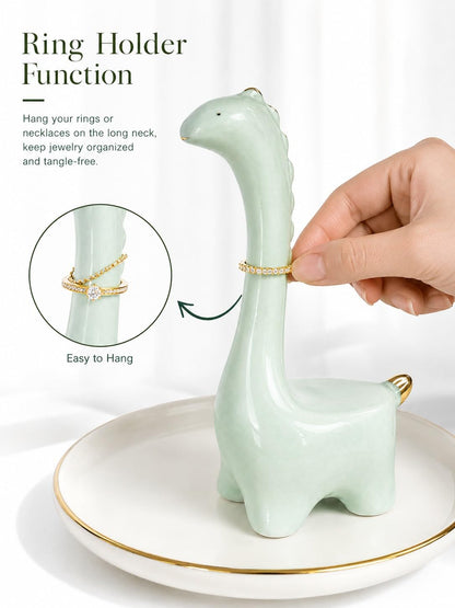bwszrosa Ring Holder Dinosaur Jewelry Dish, Ceramic Dino Trinket Tray for Rings Earrings Necklace Bracelet, Animal Organizer for Vanity Nightstand Bathroom