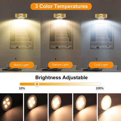 3Pack Picture Light Battery Operated Painting Lights for Wall Wireless Magnetic Display Art Light with Remote Control,Dimmable&Timer Portrait Light for Art Frame Artworking,Wall Decor Puck Lights-Gold