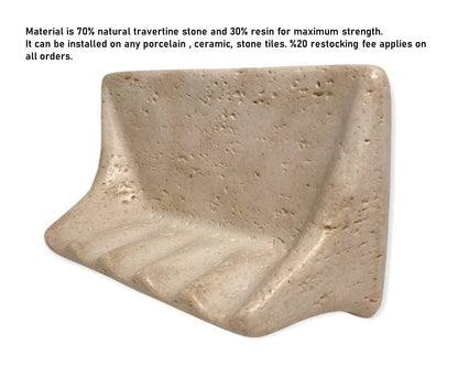 Tenedos Premium Light Travertine Resin Soap Dish Holder – 8.5" x 5" – Wall Mount for Bathroom, Fits Ceramic, Porcelain, Stone Surfaces – No Back Insert – (Light Yellow)