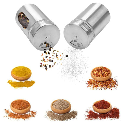 Aiareozy 6 Pack Salt and Pepper Shakers, 80ml Spice Jars with Shaker lids, Salt Shakers Glass with Adjustable Pour Holes, Stainless Steel Seasoning Containers, Spice Bottles Glass for Kitchen