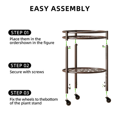 Rioneta Rolling Plant Stand with Wheels – 2 Tier Flower Pot Holder for Indoor & Outdoor, Easy Move Cart for Balcony, Patio, Garden, 165 lbs Capacity Coffee